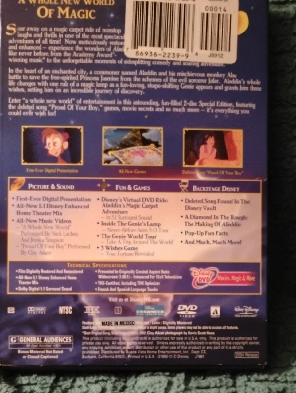 Disney Aladdin DVD Back Cover – Purple and Blue Artwork